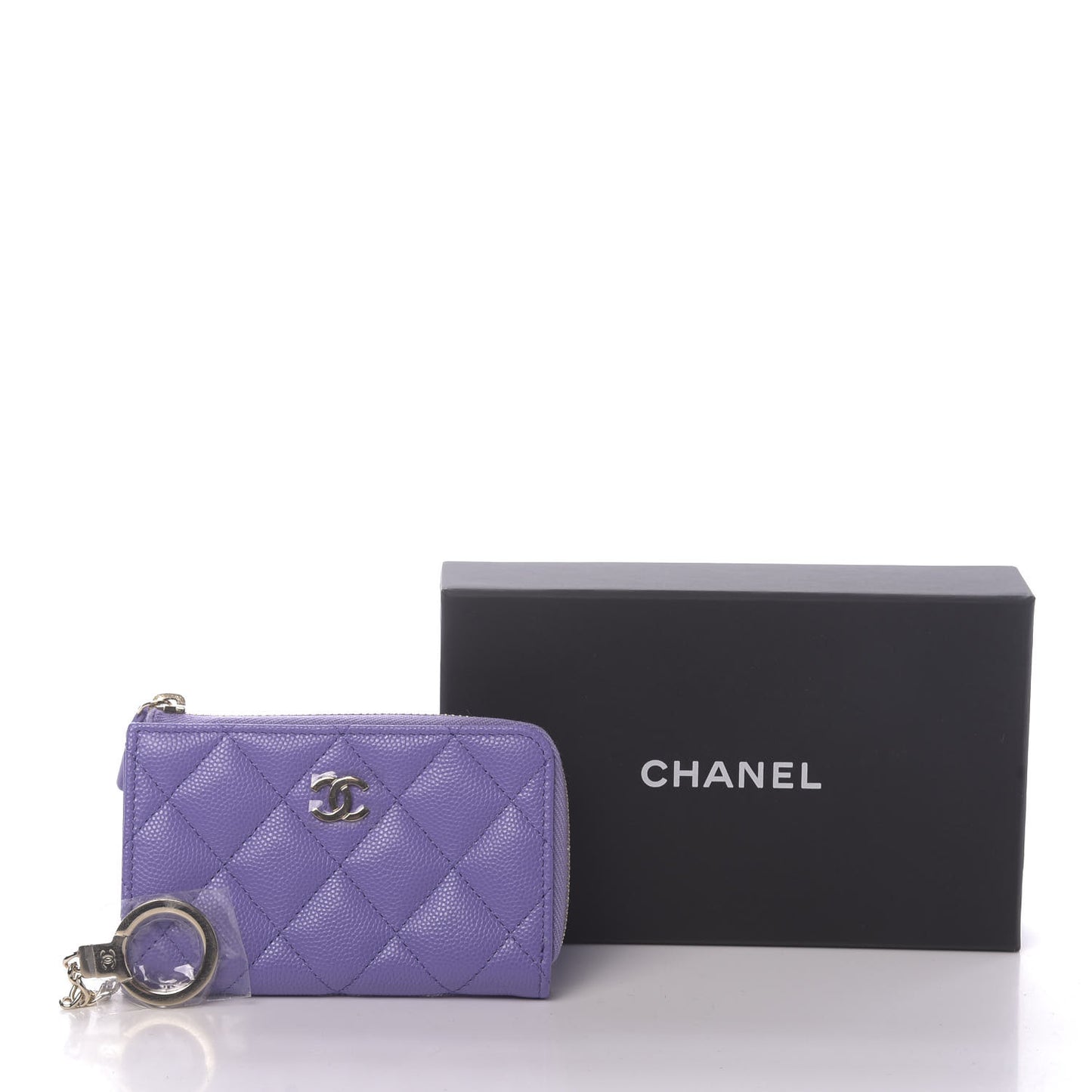 Caviar Quilted Zipped Key Holder Case Purple