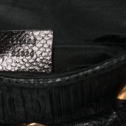 Gucci Satin Snakeskin Monogram Mini Horsebit Chain Clutch Black 7 of 15