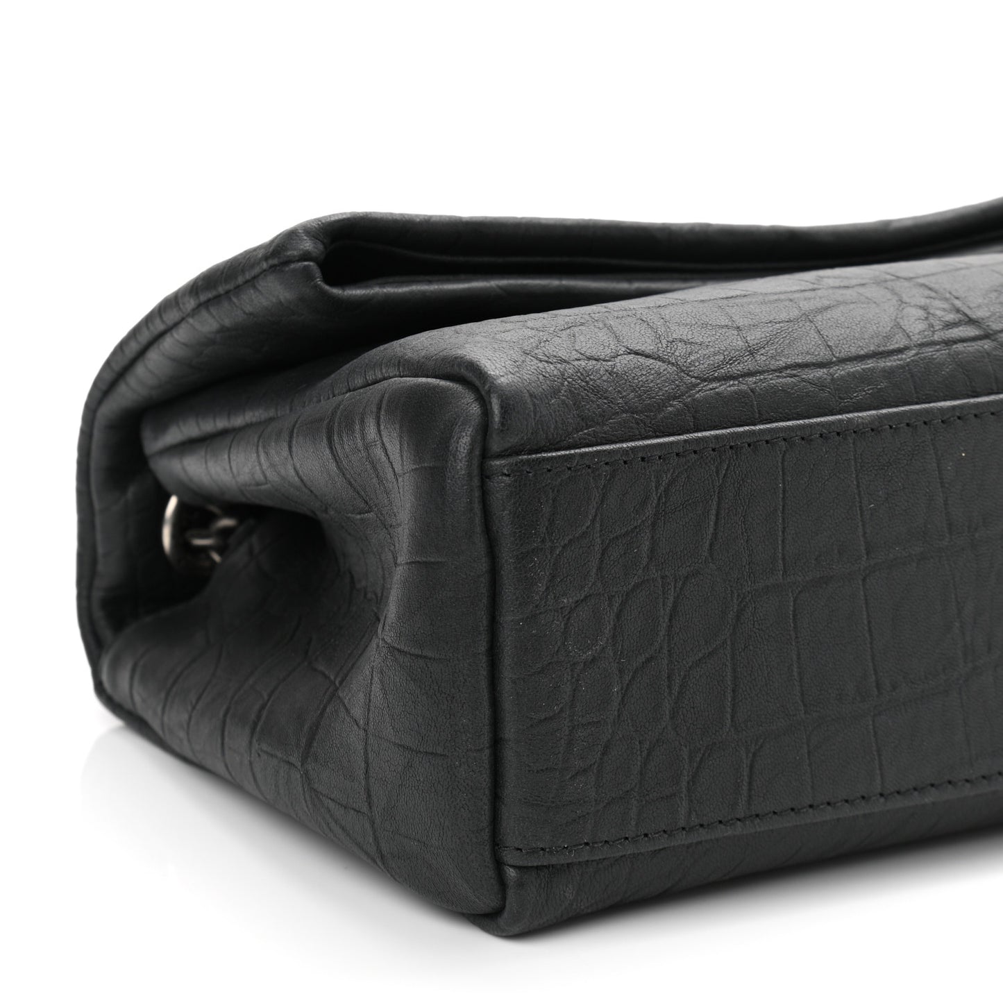 Calfskin Crocodile Embossed Medium West Hollywood Monogram Fold-Over Grey