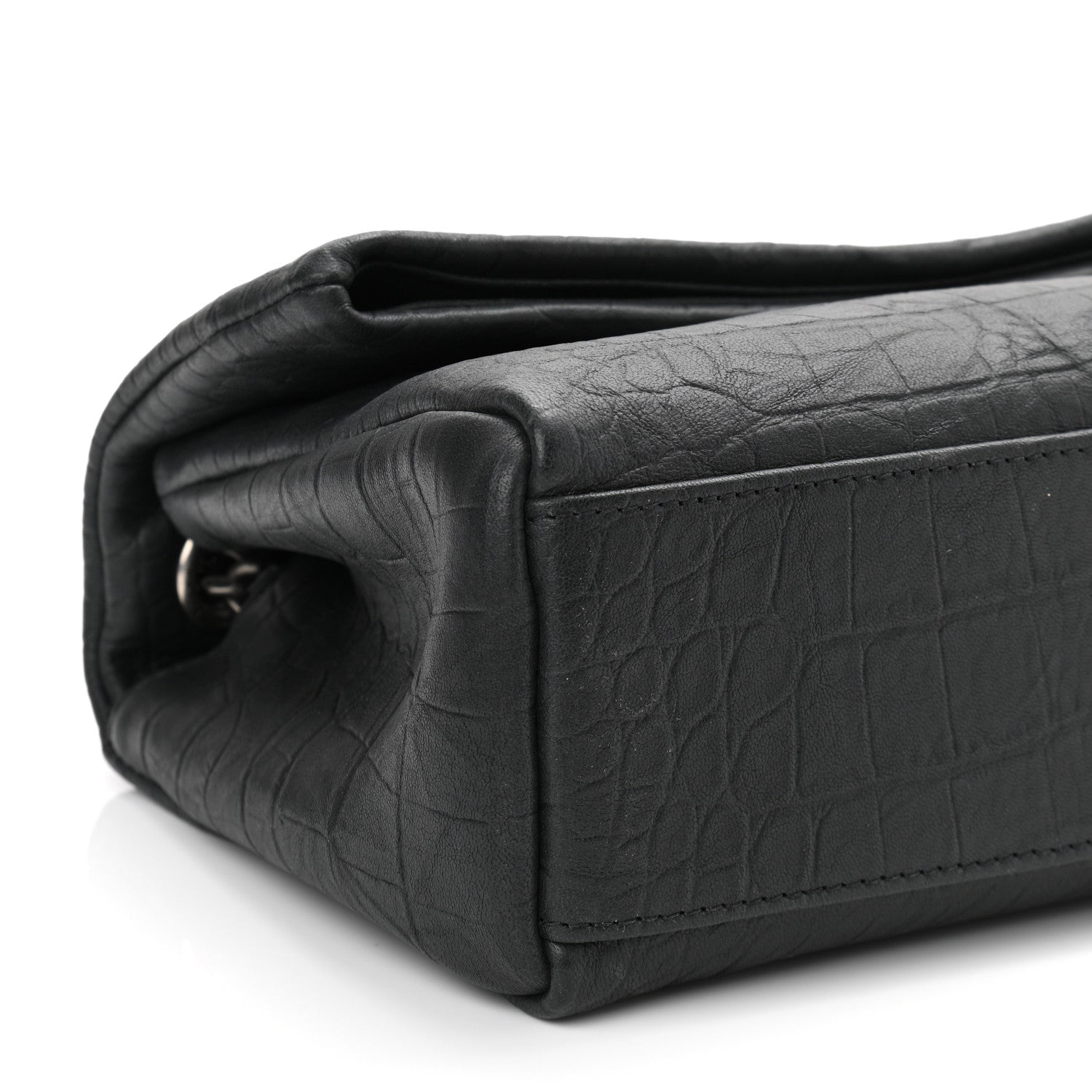 Saint Laurent Calfskin Crocodile Embossed Medium West Hollywood Monogram Fold-Over Grey 9 of 10