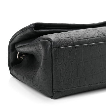 Saint Laurent Calfskin Crocodile Embossed Medium West Hollywood Monogram Fold-Over Grey 9 of 10