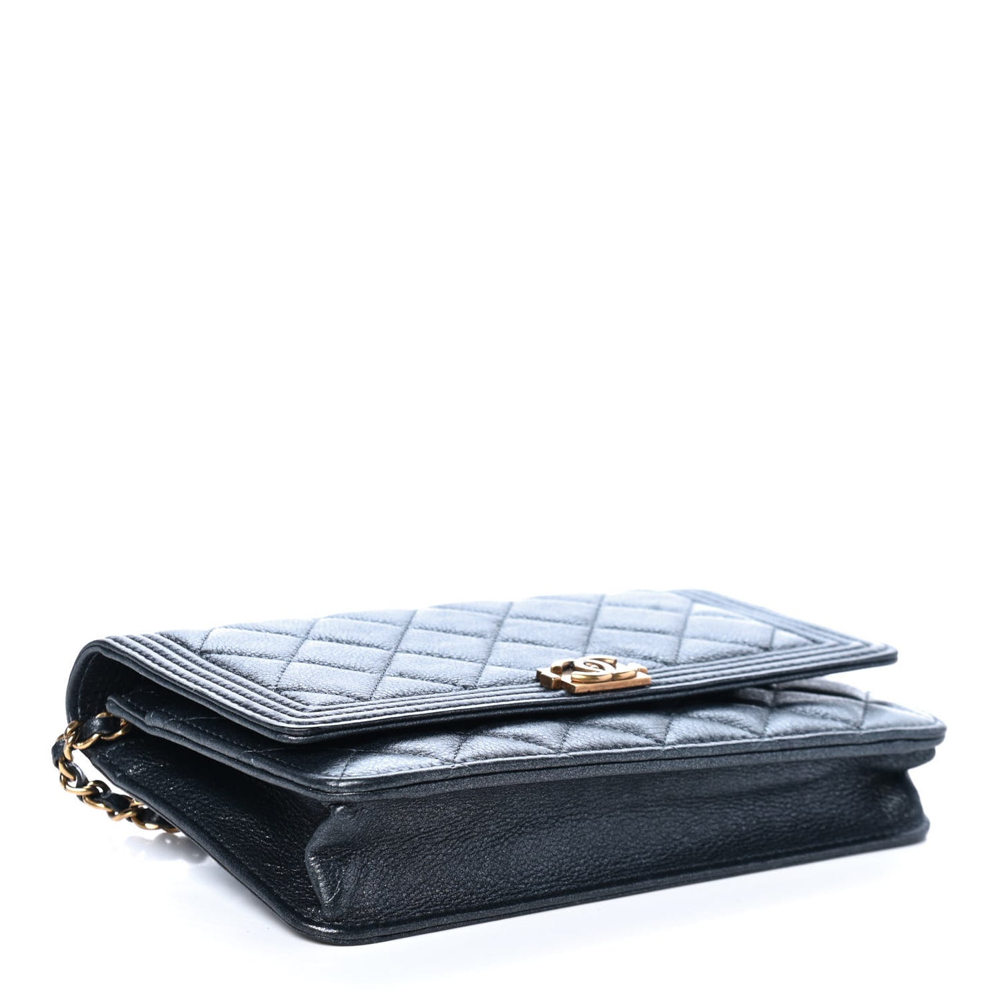 Metallic Calfskin Quilted Boy Wallet On Chain WOC Charcoal