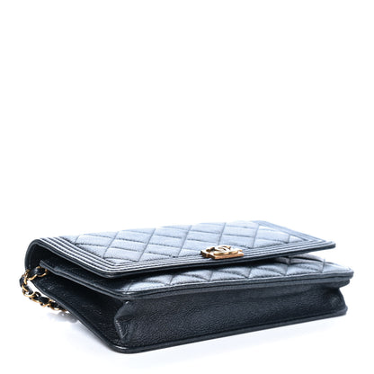 Chanel Metallic Calfskin Quilted Boy Wallet On Chain WOC Charcoal 3 of 4