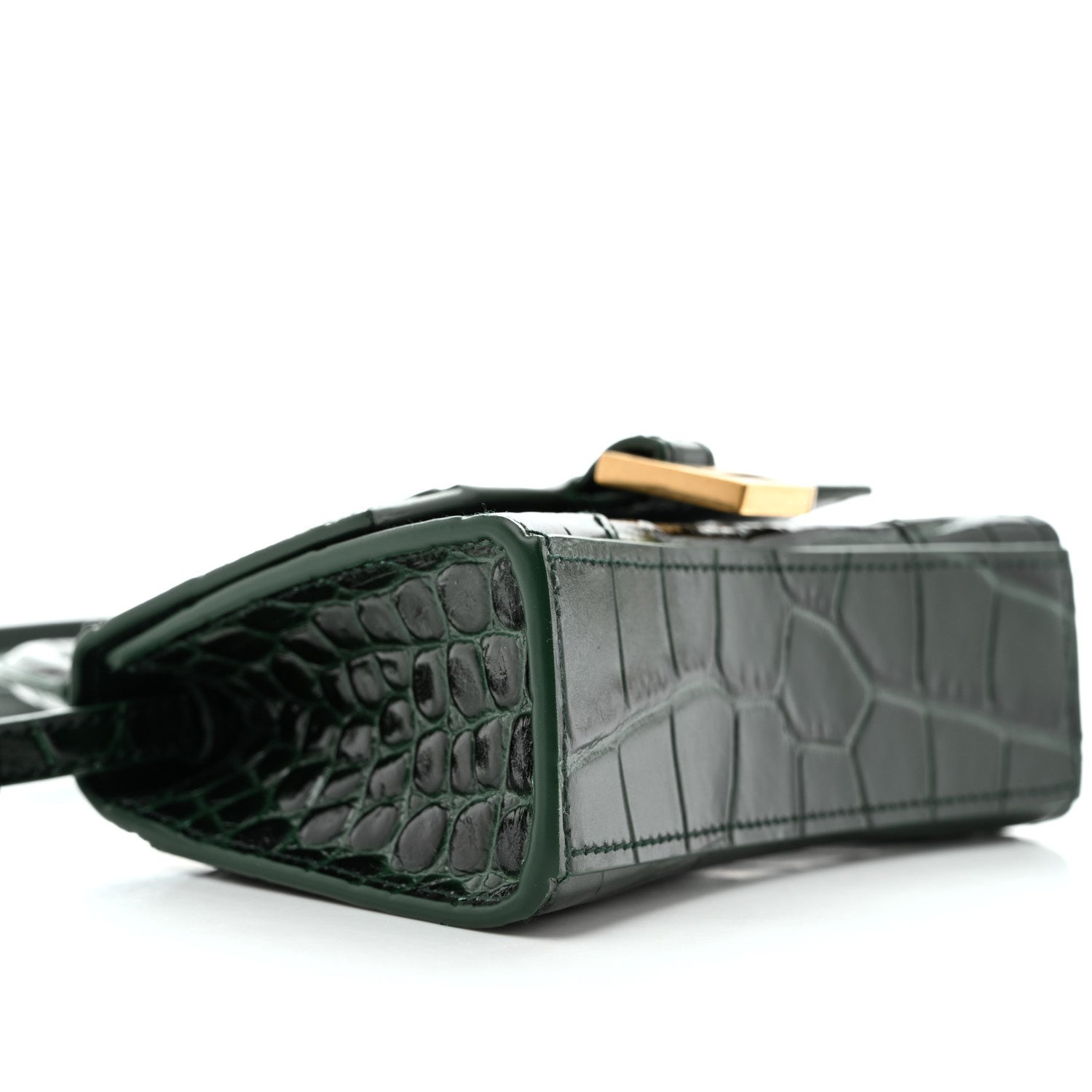 Balenciaga Shiny Calfskin Crocodile Embossed Hourglass Top Handle Bag Mini Forest Green 8 of 9