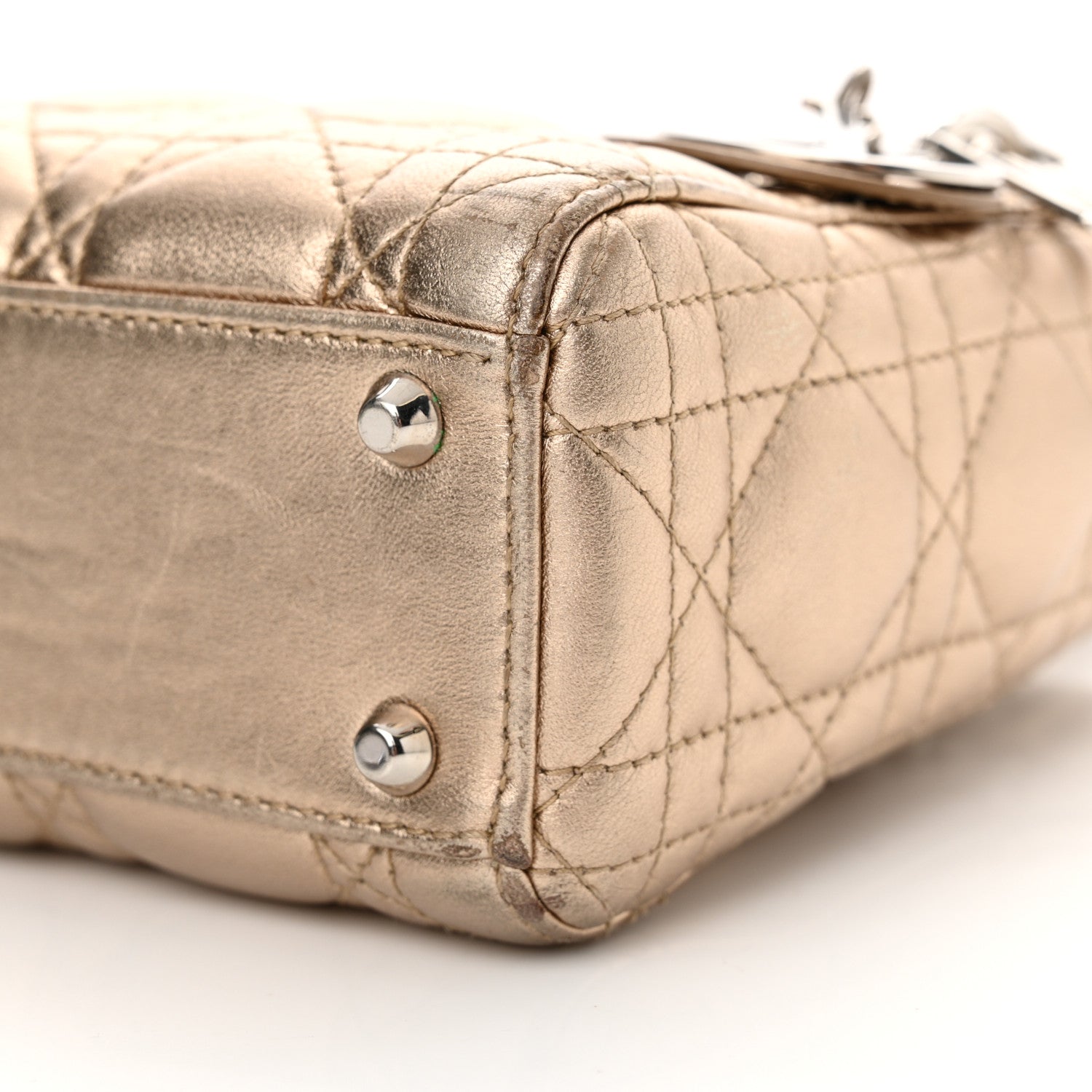 Christian Dior Metallic Lambskin Cannage Mini Lady Dior Gold 10 of 13