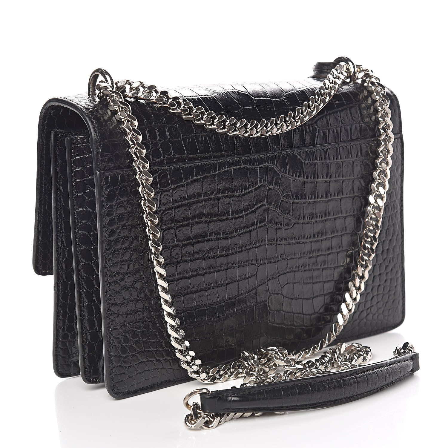 Saint Laurent Calfskin Crocodile Embossed Medium Monogram Sunset Black 3 of 11