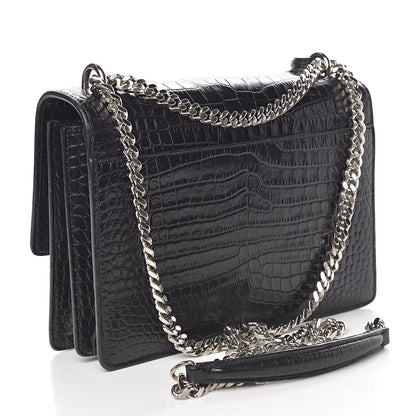 Saint Laurent Calfskin Crocodile Embossed Medium Monogram Sunset Black 3 of 11