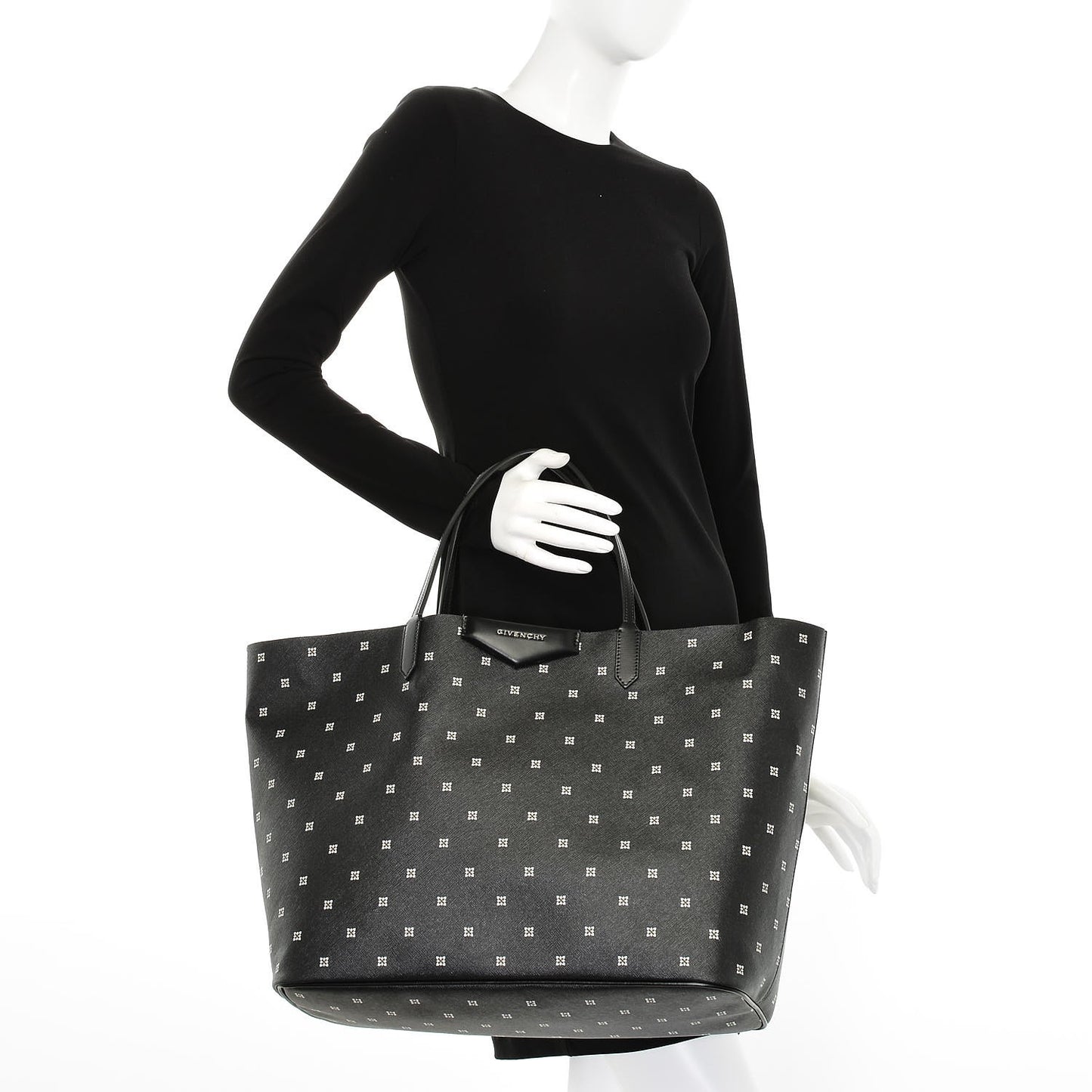 Textured Coated Canvas Mini Lilies Print Large Antigona Tote Black