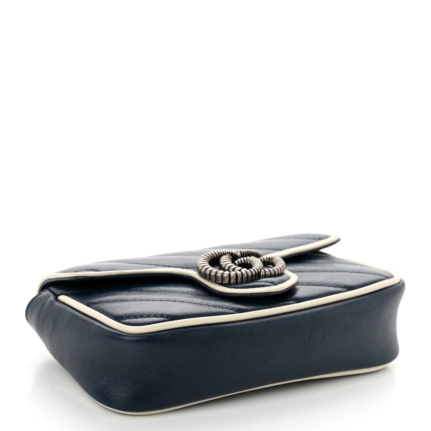 Gucci Vintage Effect Calfskin Matelasse Diagonal Super Mini Torchon GG Marmont Shoulder Bag Blue Agata Mystic White 4 of 10