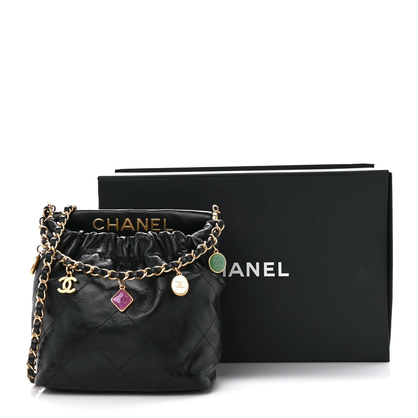 Lambskin Resin Quilted Small Bucket Bag Black