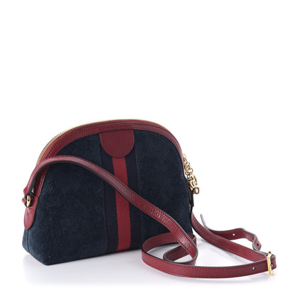Gucci Suede Calfskin Web Small Ophidia Dome Shoulder Bag New Blue Romantic Cherry 3 of 10