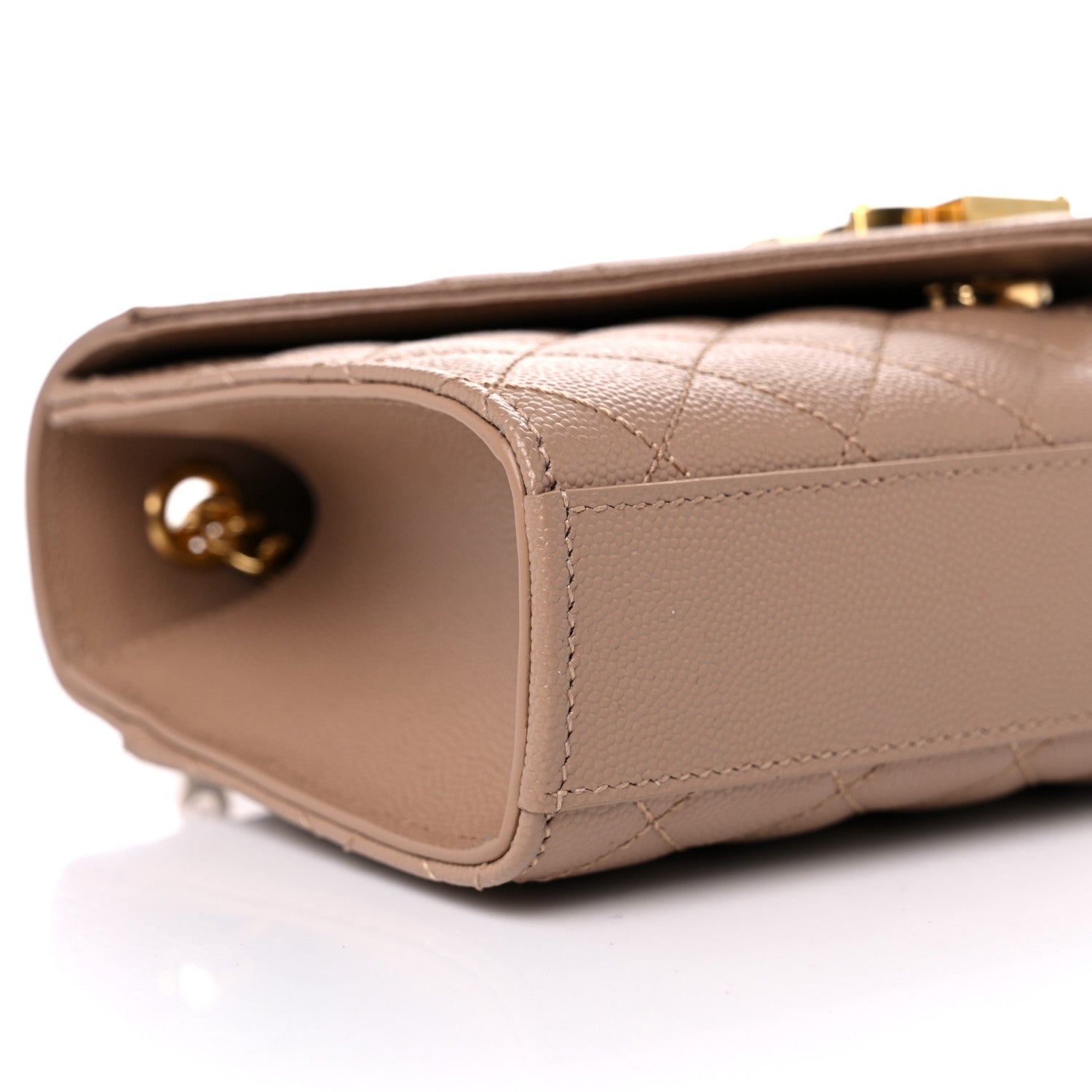 Saint Laurent Grain De Poudre Textured Mixed Matelasse Triquilt Small Monogram Satchel Dark Beige 7 of 11