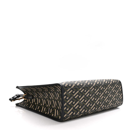 Versace Coated Canvas Calfskin La Greca Signature Tote Bag Black Khaki 4 of 9