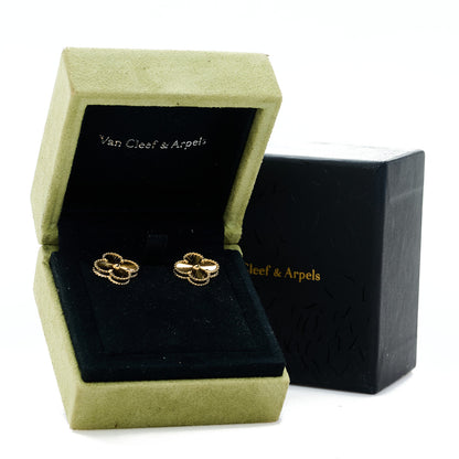 Van Cleef & Arpels 18K Yellow Gold Guilloche Vintage Alhambra Earrings 5 of 5