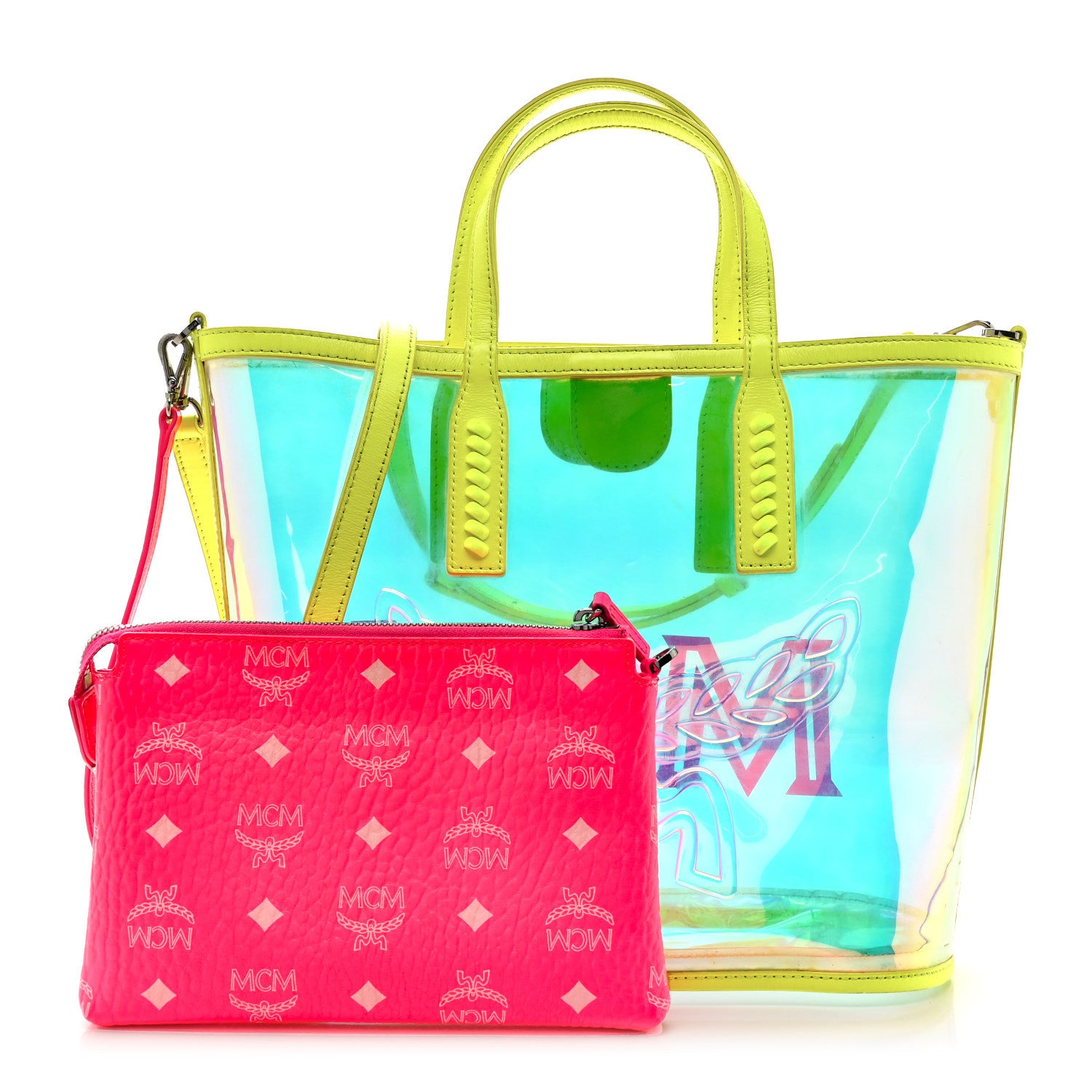 MCM Iridescent PVC Shopper Tote Neon Hologram 3 of 14