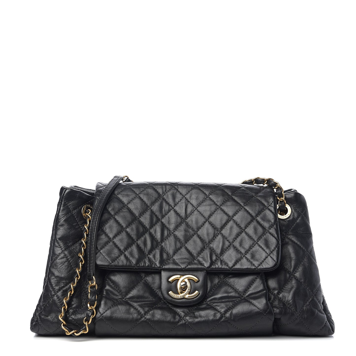 Aged Calfskin Large Chic Quilt Flap Black