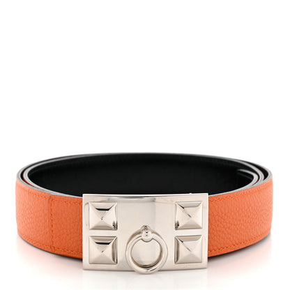Hermes Swift Togo 32mm Collier De Chien CDC Belt 95 Black Orange 3 of 6