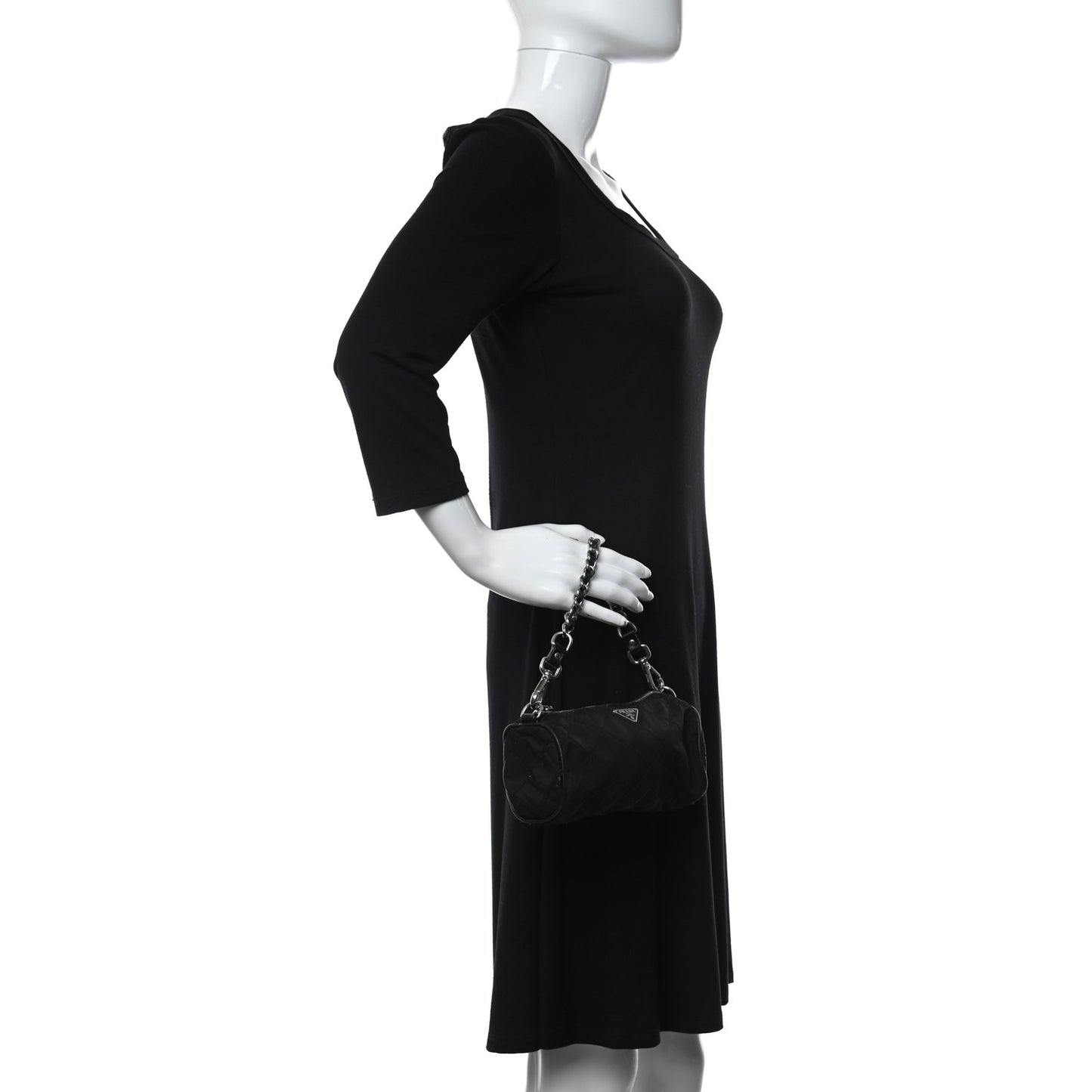 Tessuto Nylon Impunturato Quilted Chain Pochette Black