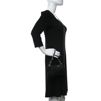 Prada Tessuto Nylon Impunturato Quilted Chain Pochette Black 3 of 8