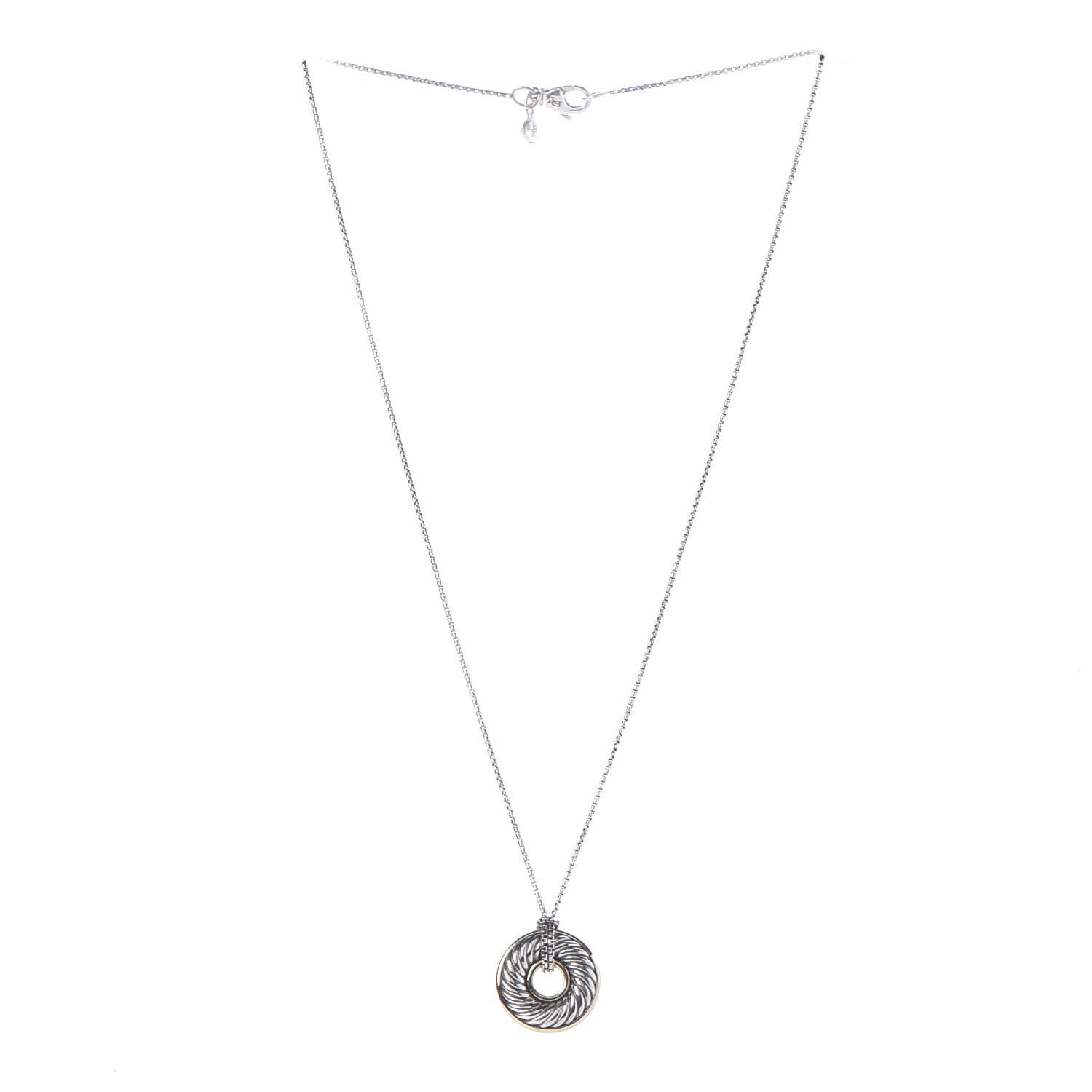 David Yurman Sterling Silver 18K Yellow Gold 19mm Cable Disc Necklace 3 of 5