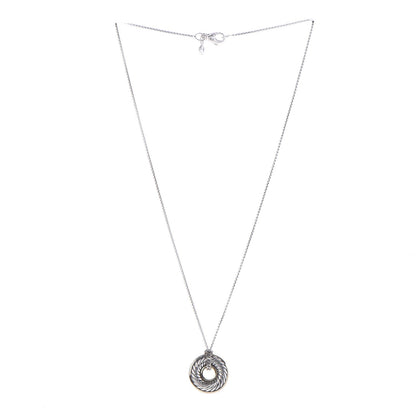 David Yurman Sterling Silver 18K Yellow Gold 19mm Cable Disc Necklace 3 of 5