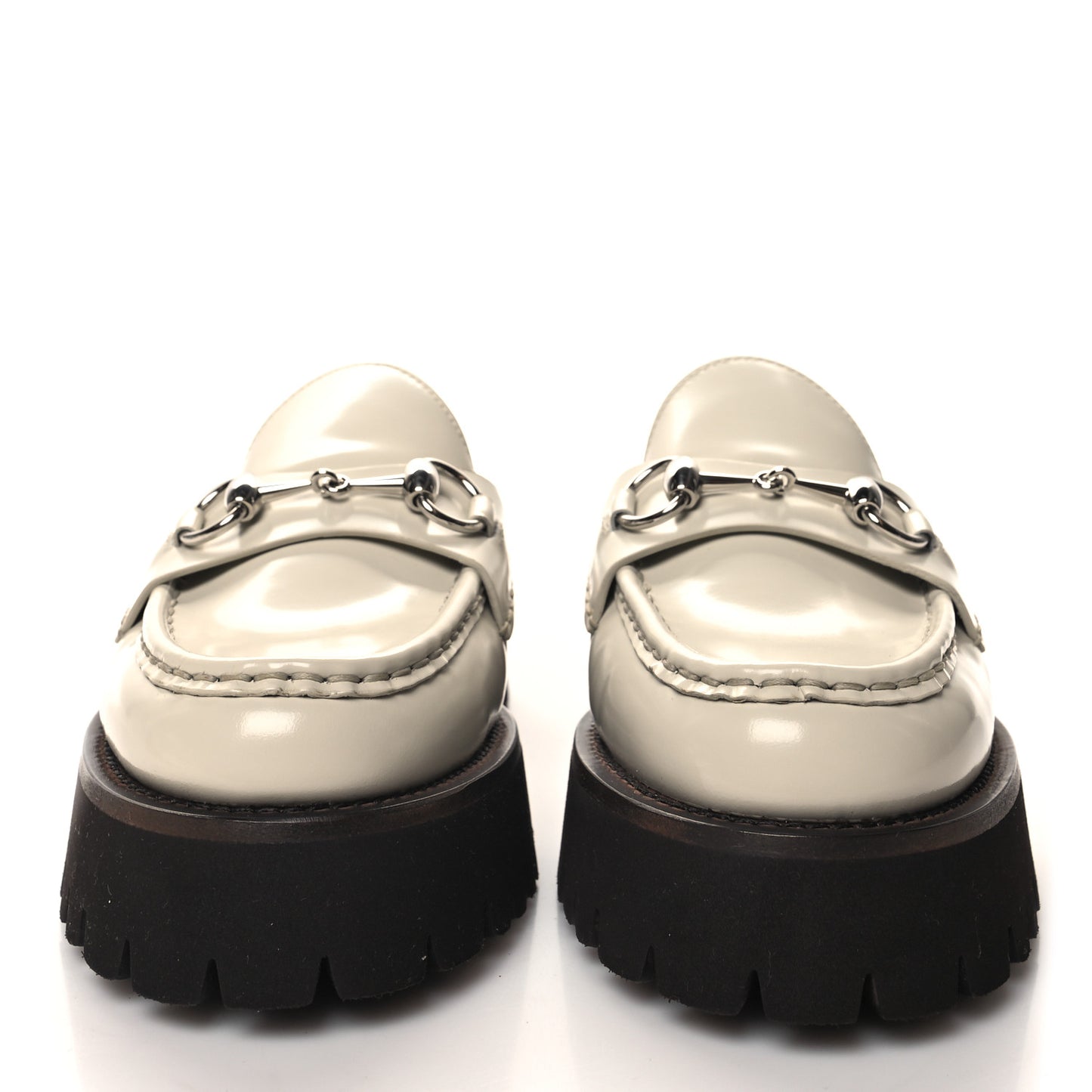 Cordovan Lux Horsebit Platform Mules 37.5 Mystic White