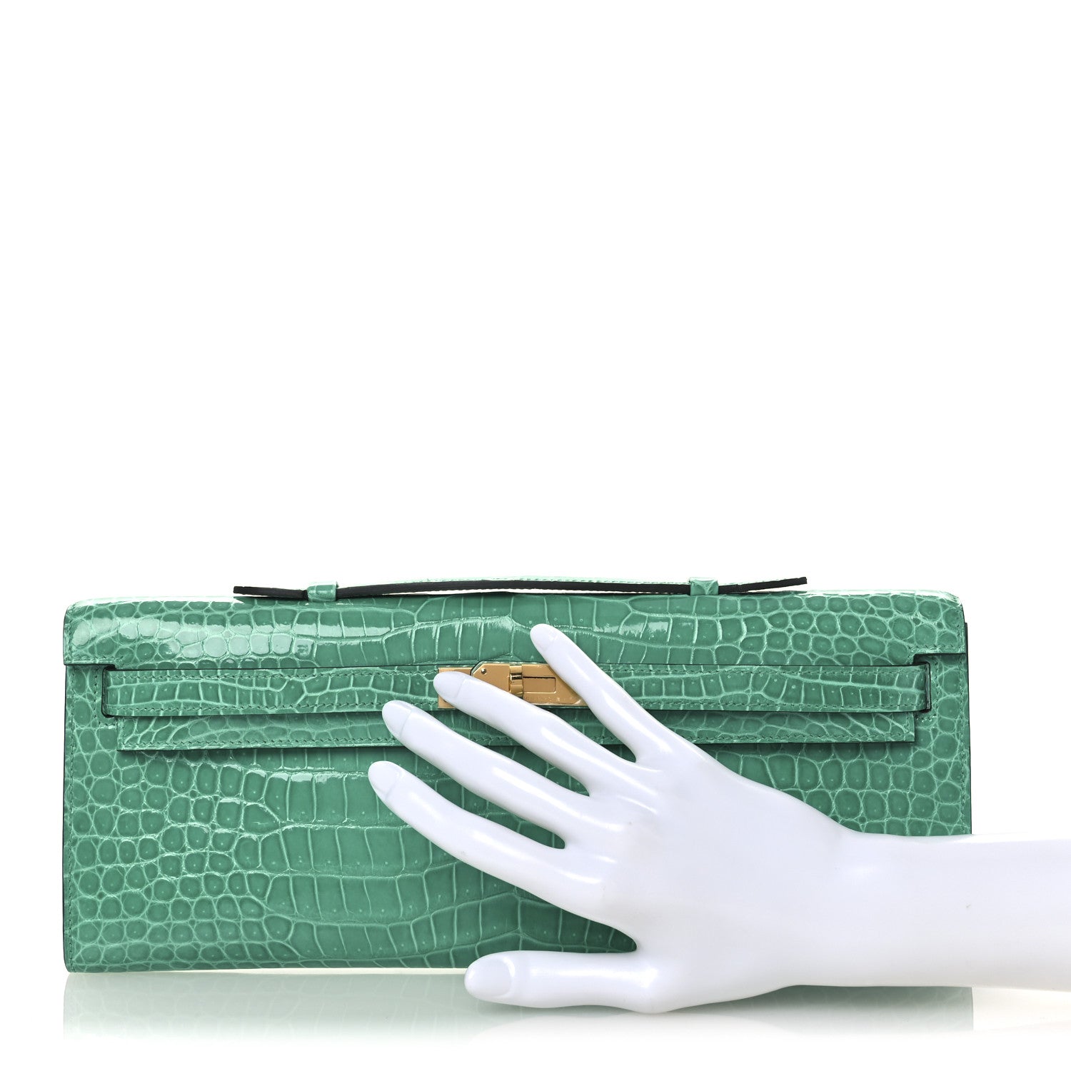 HERMES グリーン ケース Hermes Shiny Porosus Crocodile Kelly Cut Pochette Vert Jade