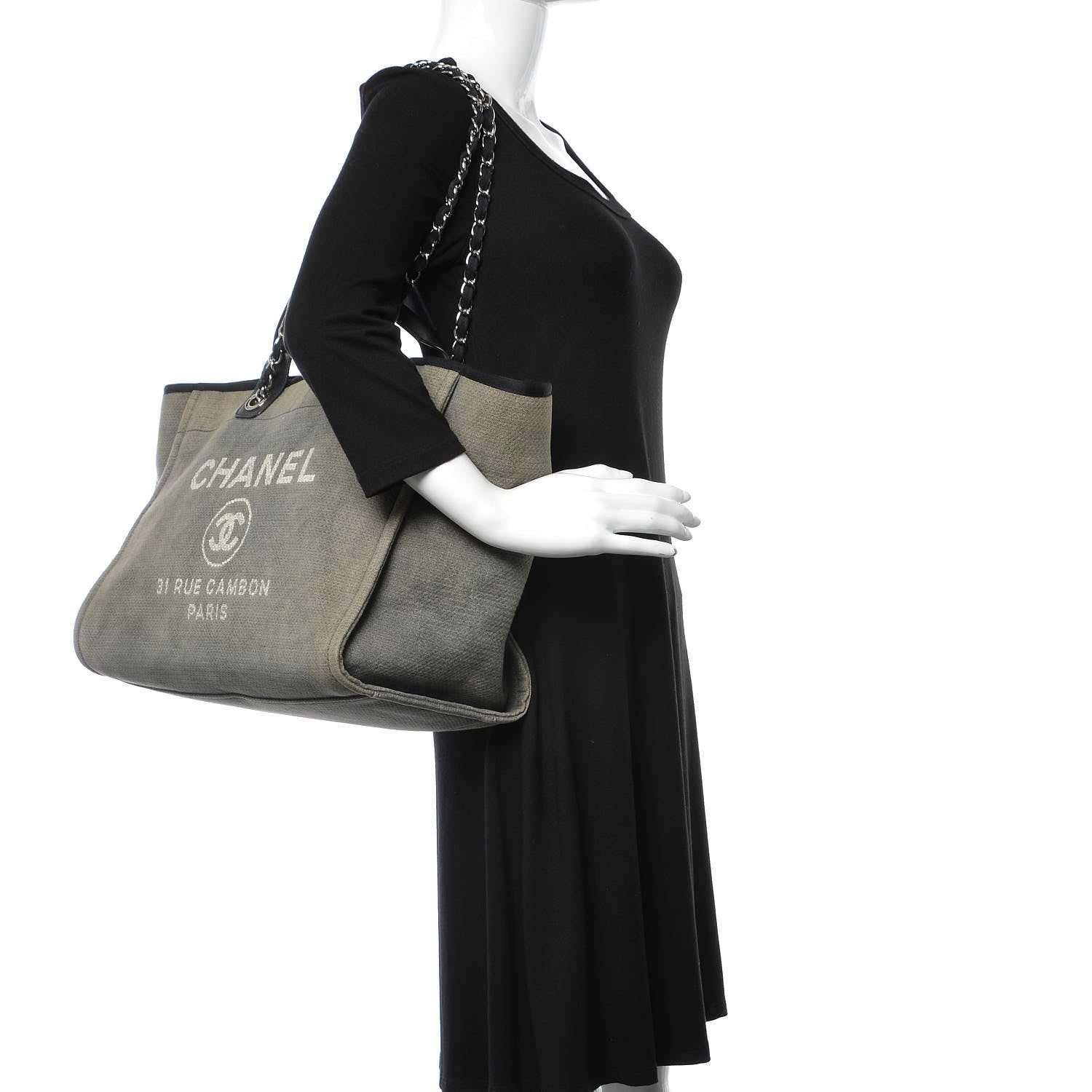 Chanel Canvas Deauville Large Tote Grey 2 of 13
