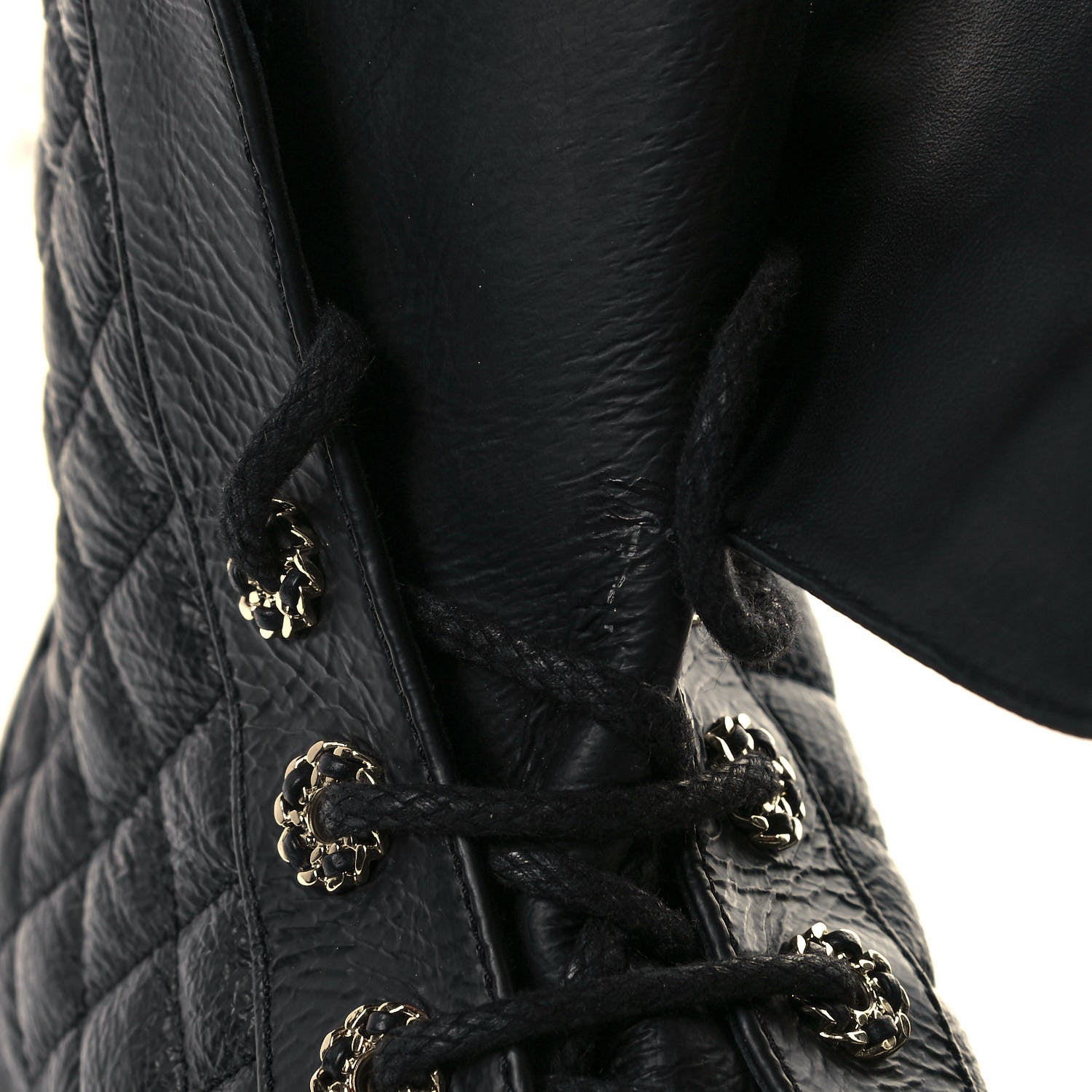 Chanel Shiny Goatskin Calfskin Quilted Lace Up Combat Boots 39.5 Black 7 of 10