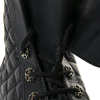 Chanel Shiny Goatskin Calfskin Quilted Lace Up Combat Boots 39.5 Black 7 of 10