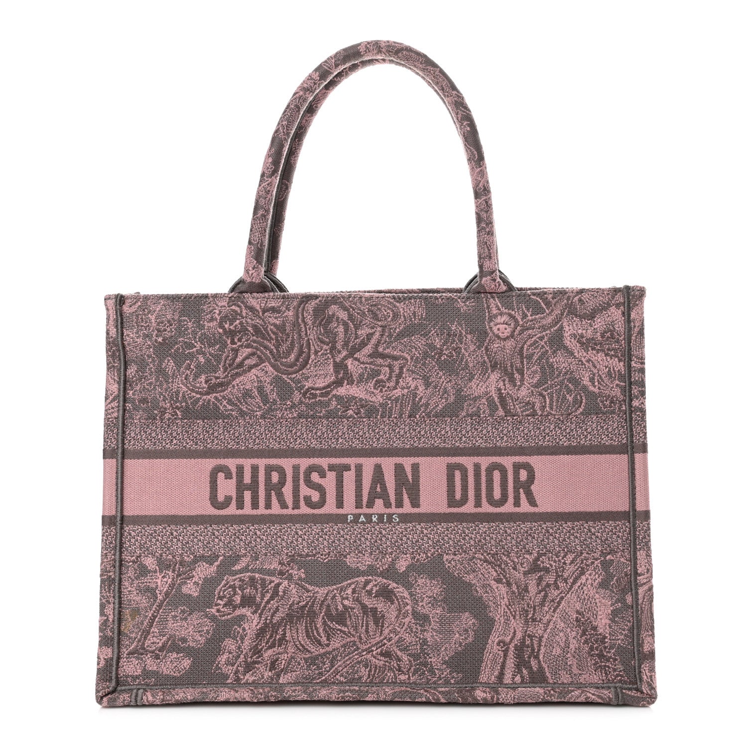 Christian Dior Canvas Embroidered Beverly Hills Medium Dioriviera Toile De Jouy Book Tote Pink Grey 1 of 11