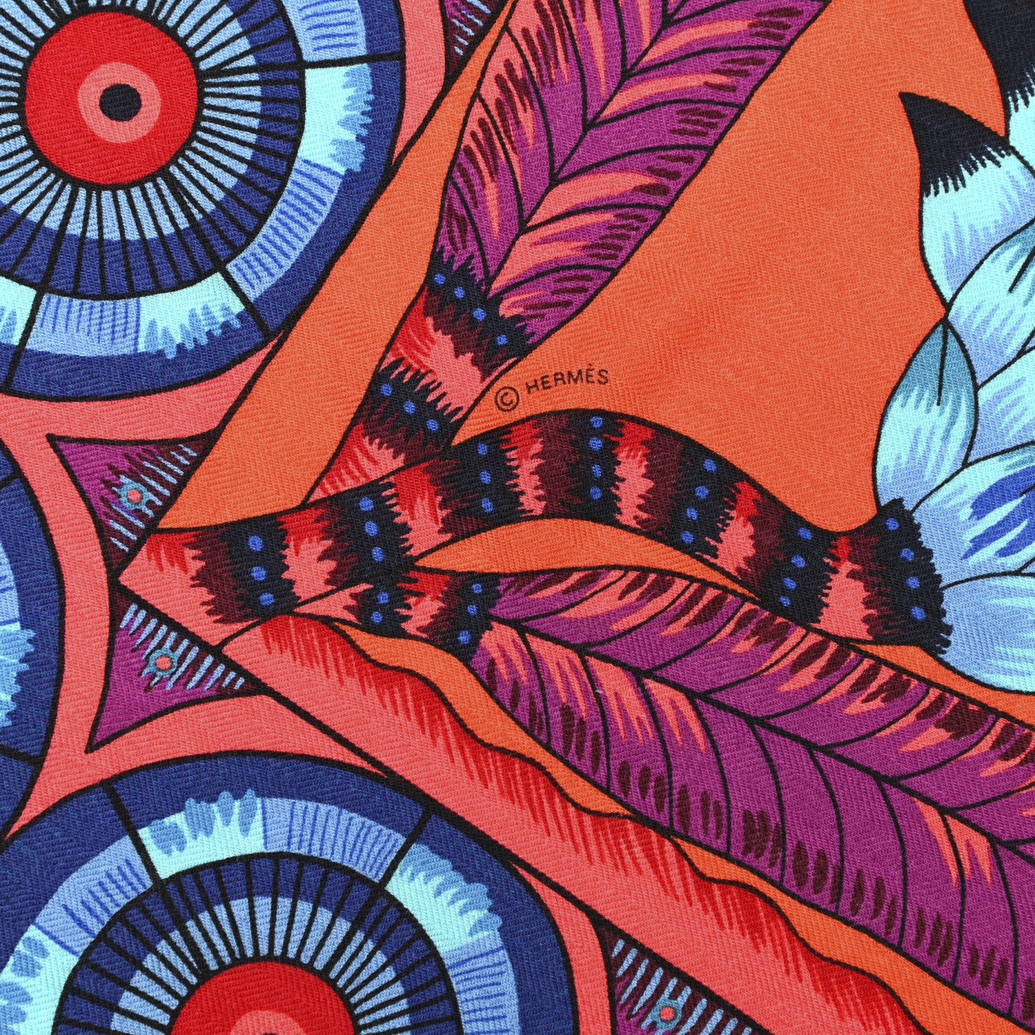 Hermes Cashmere Silk The Savana Dance Shawl 140 Vermillion Cobalt Violet 5 of 6