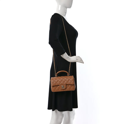 Chanel Lambskin Quilted Mini Top Handle Rectangular Flap Dark Beige 2 of 9