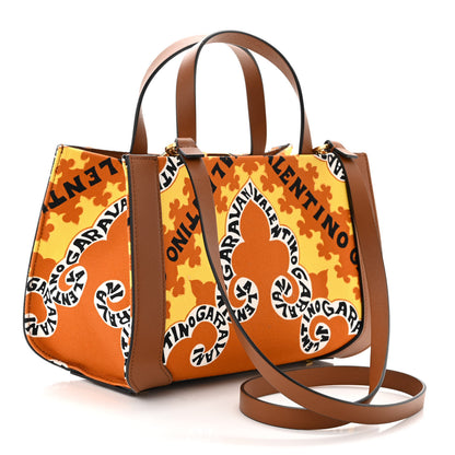 Valentino Garavani Canvas Calfskin Mini Bandana Print Small Vlogo Signature Tote Saddle Brown Multicolor 3 of 10