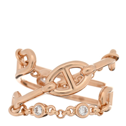 Hermes 18K Rose Gold Diamond MM Chaine d'Ancre Chaos Ring 56 7.5 1 of 5