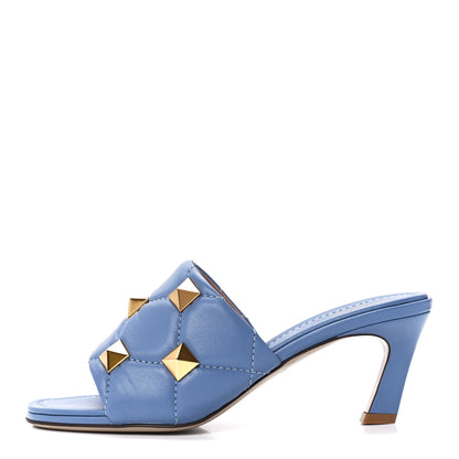 Valentino Garavani Nappa Quilted Roman Stud 65mm Slide Sandals 36.5 Niagara 1 of 9
