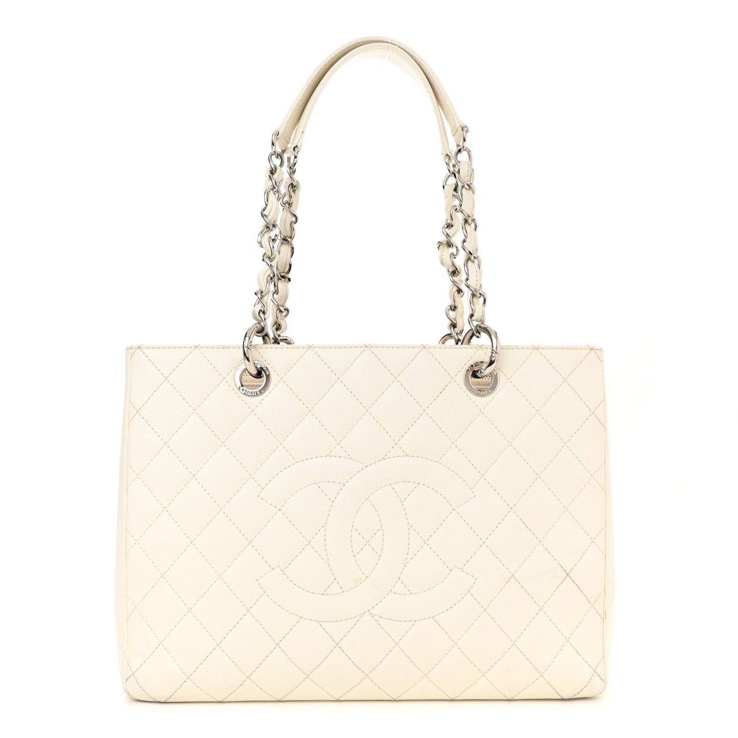 Caviar Quilted Grand Shopping Tote GST White