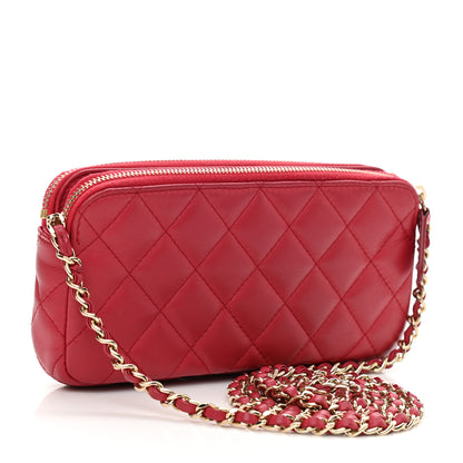 Chanel Lambskin Quilted Small Clutch With Chain Dark Pink 3 of 12