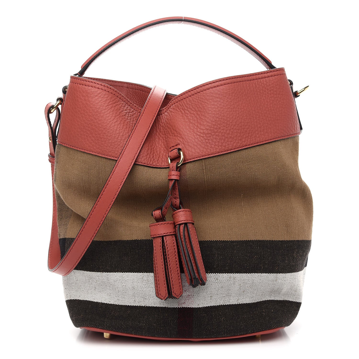 Burberry Grainy Calfskin Canvas Mega Check Medium Ashby Tassel Hobo Pink Azalea 1 of 11