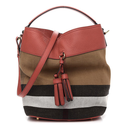 Burberry Grainy Calfskin Canvas Mega Check Medium Ashby Tassel Hobo Pink Azalea 1 of 11