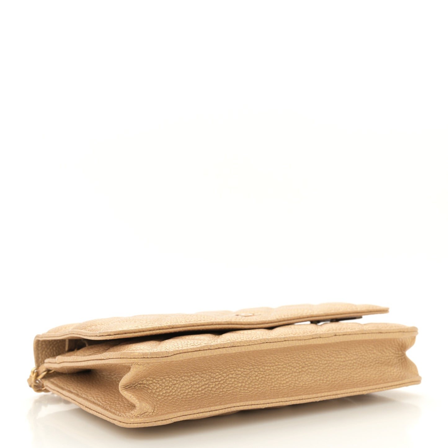 Pearly Caviar Quilted Wallet On Chain WOC Gold