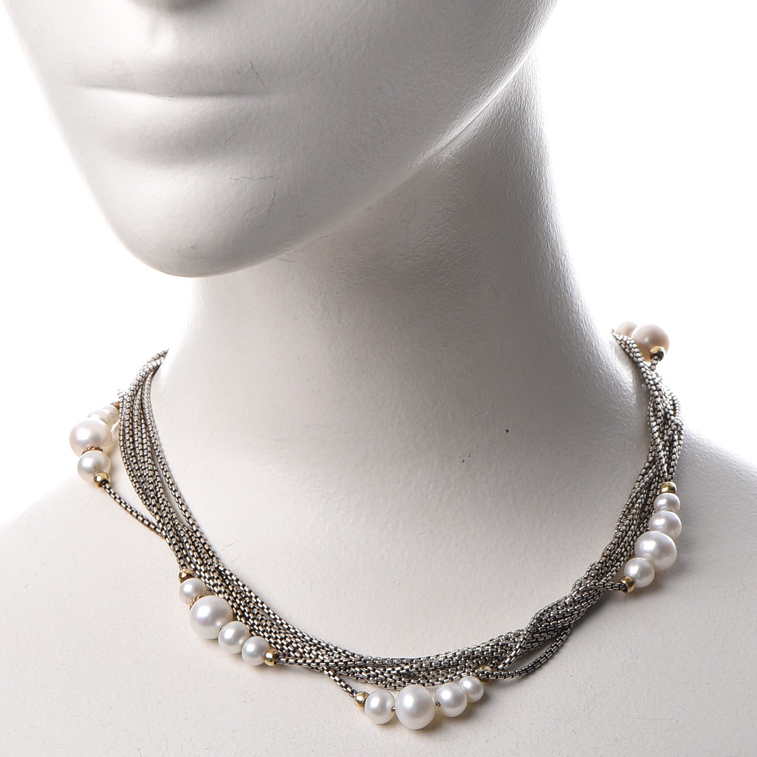 David Yurman Sterling Silver 18K Yellow Gold Pearl Multi Strand Necklace 2 of 11
