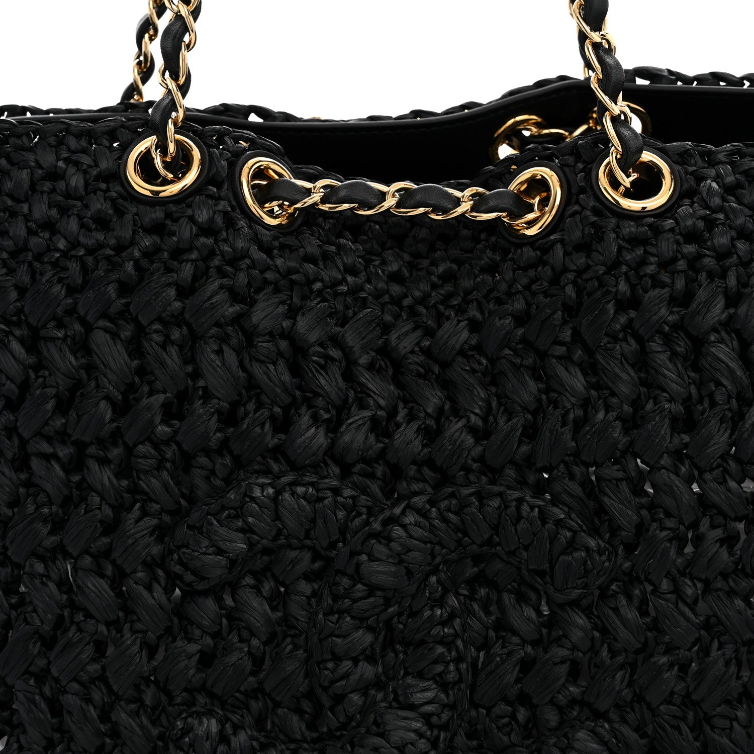 Chanel Raffia Effect Calfskin Coco Beach Shopping Tote Black 8 of 10
