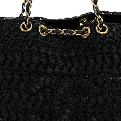 Chanel Raffia Effect Calfskin Coco Beach Shopping Tote Black 8 of 10