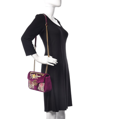 Gucci Velvet Matelasse Embroidered Small GG Marmont Shoulder Bag Fuchsia Violet Cyclamen 2 of 9