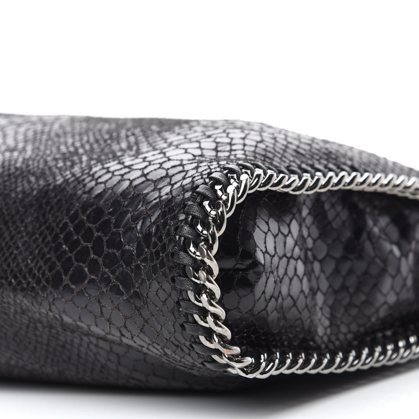 Snakeskin Effect Falabella Fold Over Tote Black