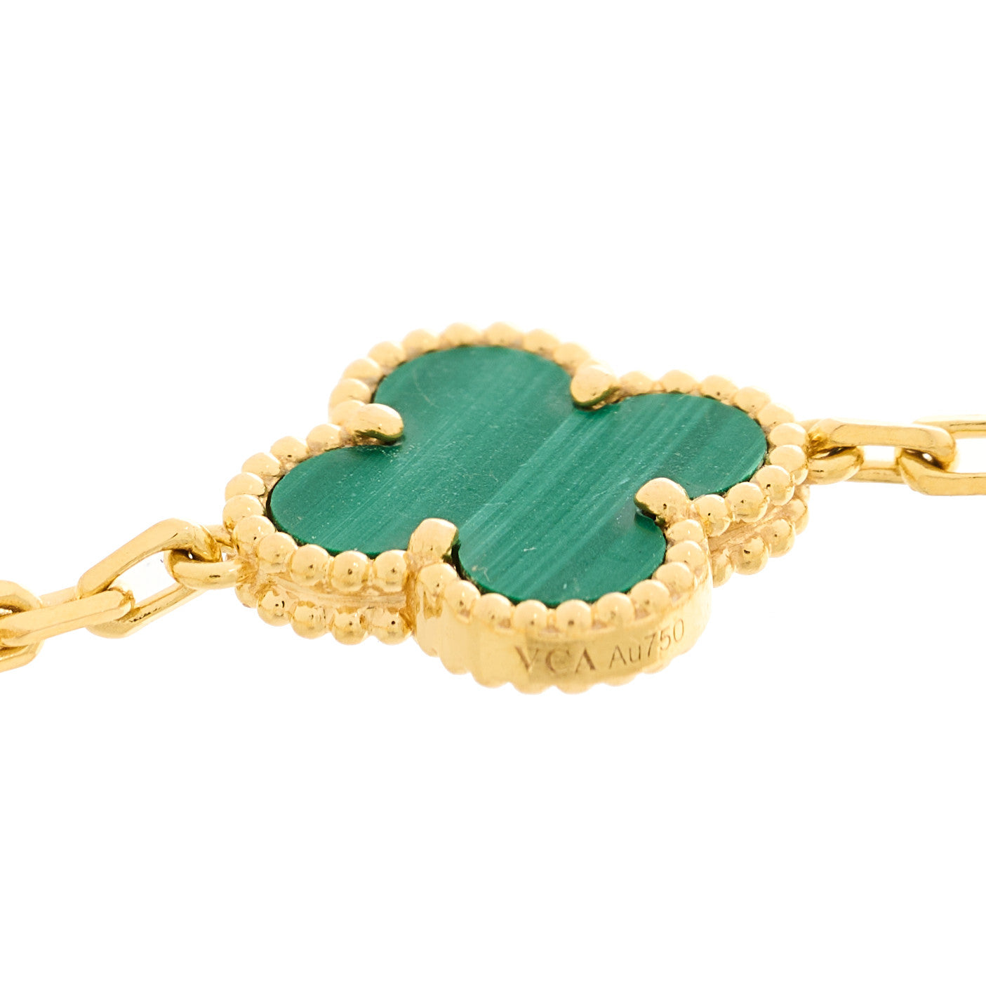 Van Cleef & Arpels 18K Yellow Gold Malachite 5 Motifs Vintage Alhambra Bracelet 3 of 4