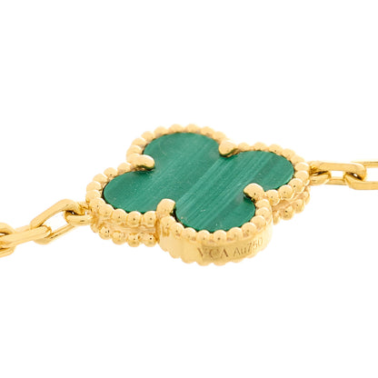 Van Cleef & Arpels 18K Yellow Gold Malachite 5 Motifs Vintage Alhambra Bracelet 3 of 4