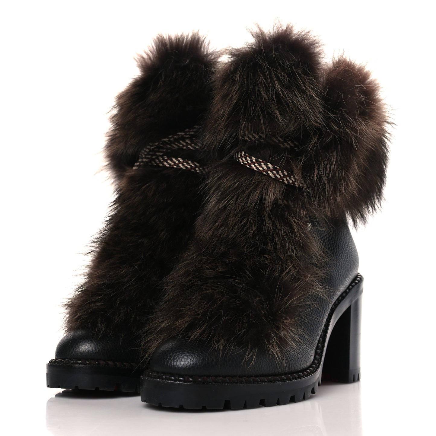 Grained Calfskin Raton Laveu Racoon Fur Fanny 70 Ankle Boots 38 Black