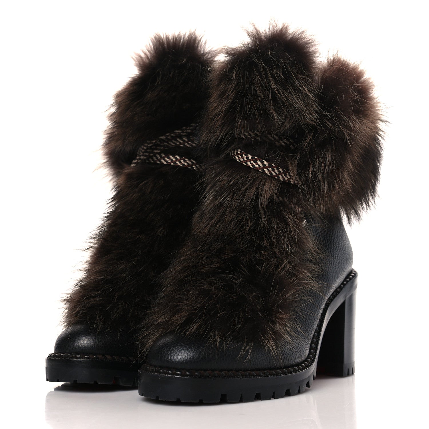 Christian Louboutin Grained Calfskin Raton Laveu Racoon Fur Fanny 70 Ankle Boots 38 Black 3 of 8